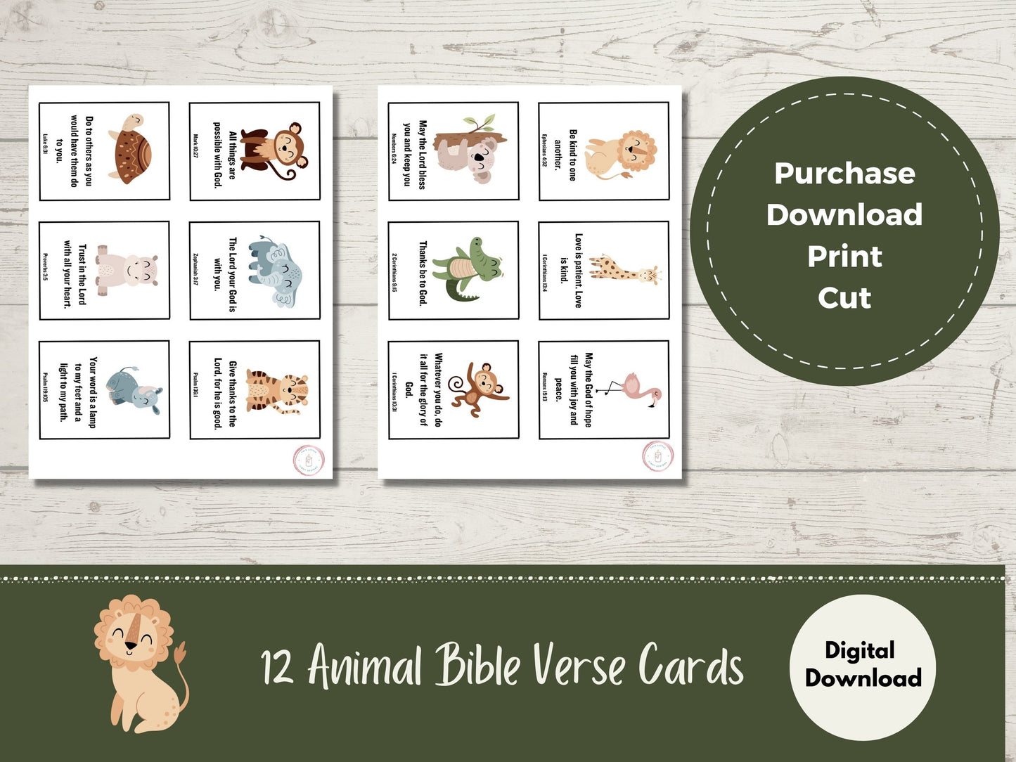 Children's Bible Verse Cards with Jungle Animals