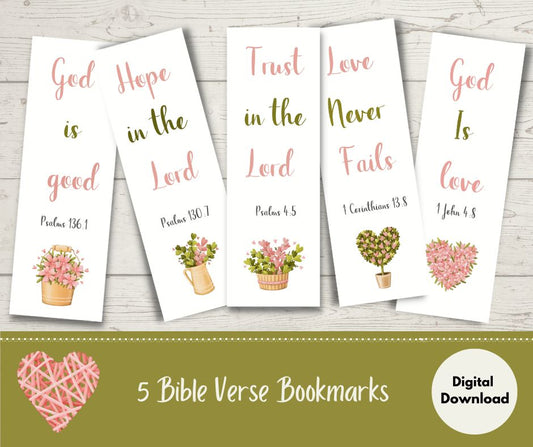 Hearts and Flowers Bible Verse Bookmarks