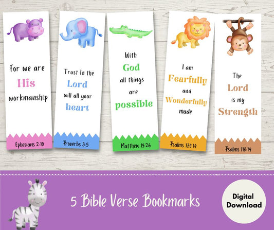 Zoo Animal Bible Verse Bookmarks