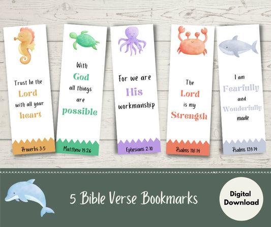 Sea Animal Bible Verse Bookmarks